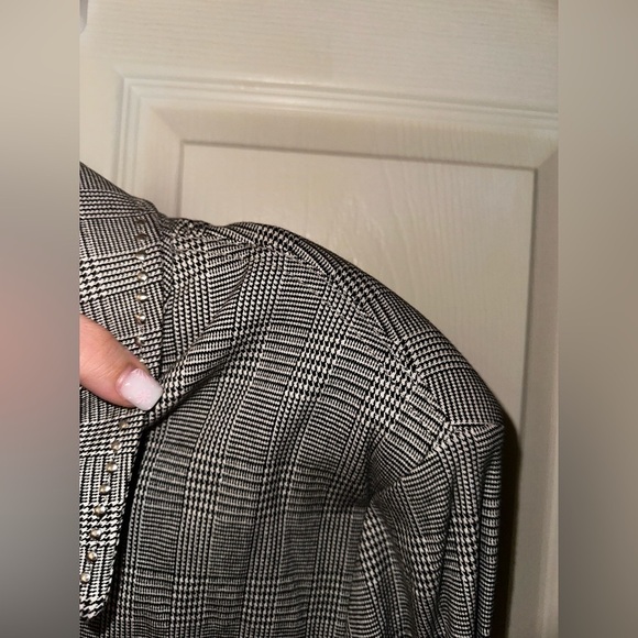 St. John Sport by Marie Gray black plaid studded collared blazer jacket M winter - Picture 4 of 11